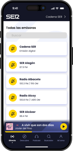 Imágen de ejemplo del selector de emisoras en la nueva app