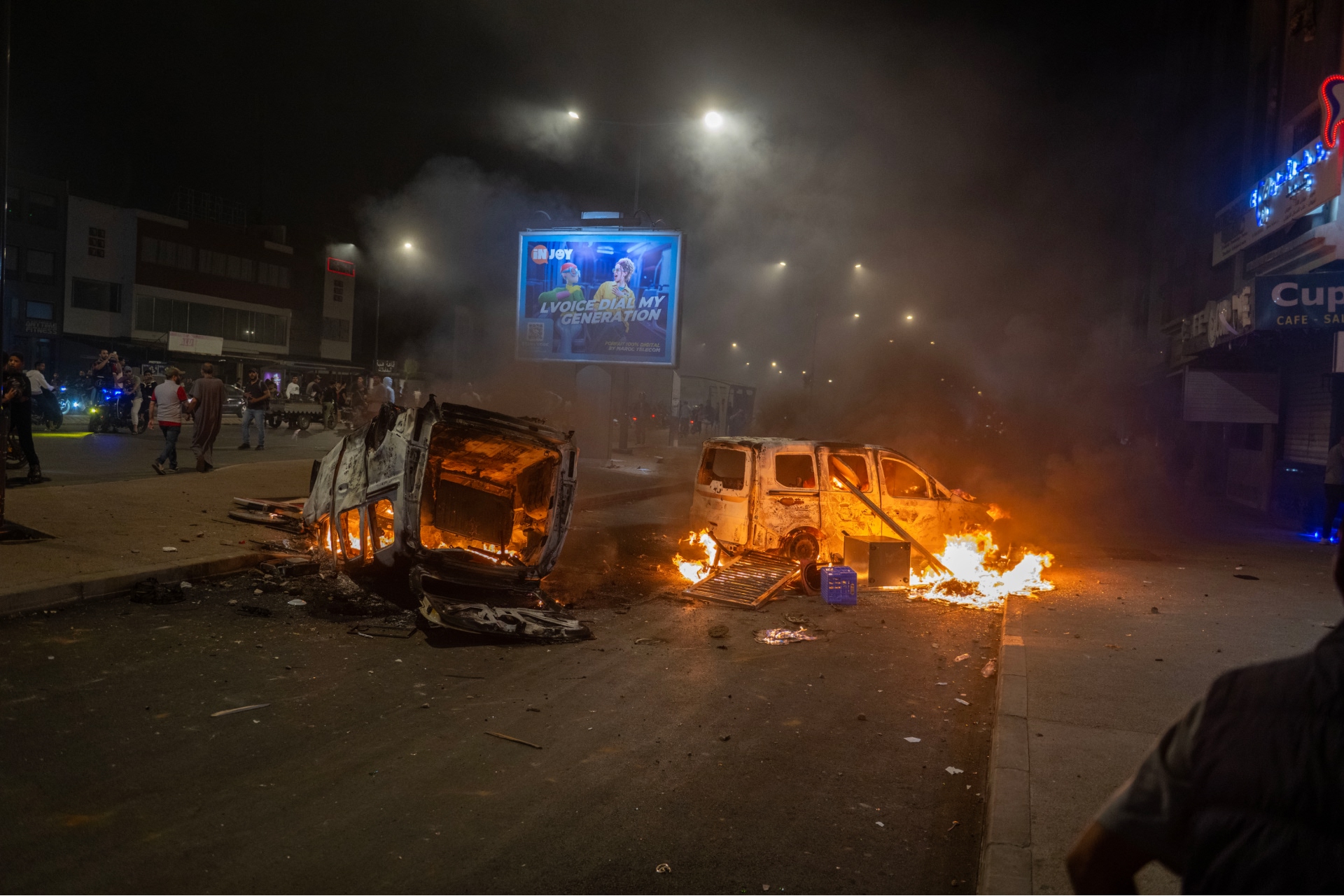Dos furgonetas quemadas en una protesta en Marruecos