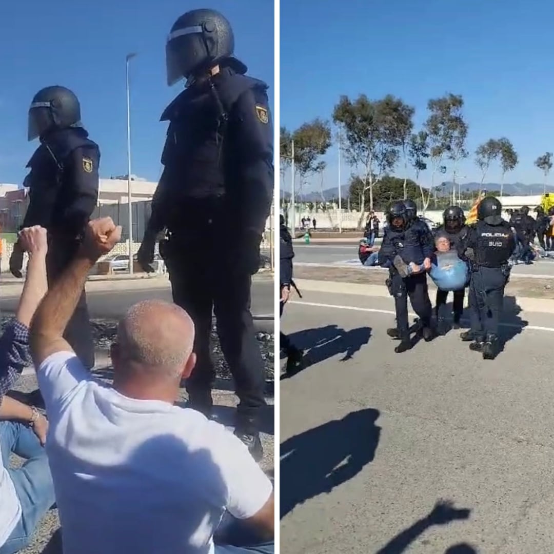 Agricultores manifestándose en la dársena del Puerto de Castellón donde ha intervenido la Policía Nacional