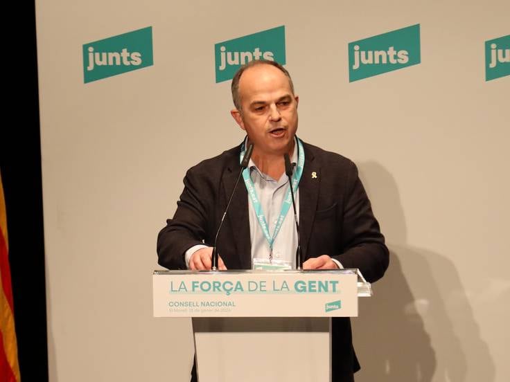 El secretari general de JxCat, Jordi Turull, durant la seva intervenció en la reunió del Consell Nacional del partit.