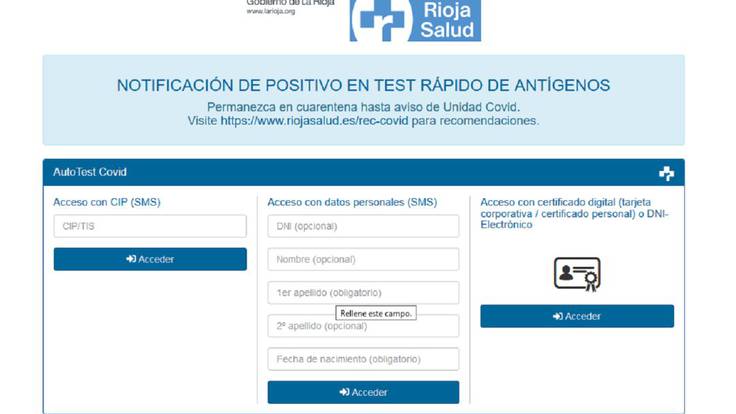 Una nueva aplicación de Rioja Salud permite notificar los positivos en test rápido de antígenos