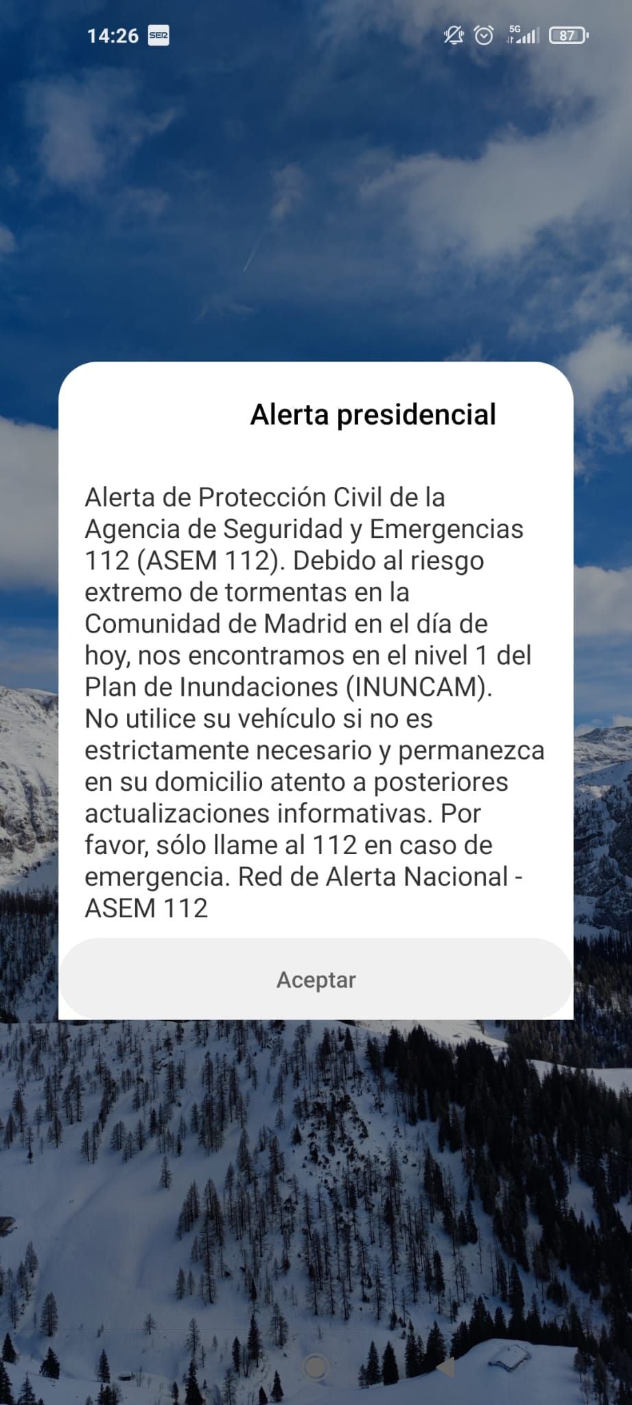 Los teléfonos móviles situados en la Comunidad de Madrid acaban de recibir este mensaje