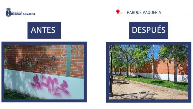 Roberto Caballero, edil de Mantenimiento Urbano de Humanes de Madrid, repasa la limpieza de grafitis