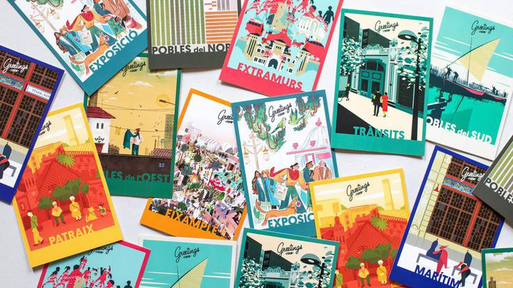 Postales ilustradas con barrios valencianos
