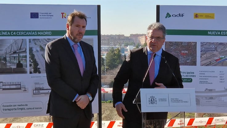 Óscar Puente, ministro de Transportes; y Ramón Jurado, alcalde de Parla, inauguran la obra de la segunda estación de Cercanías