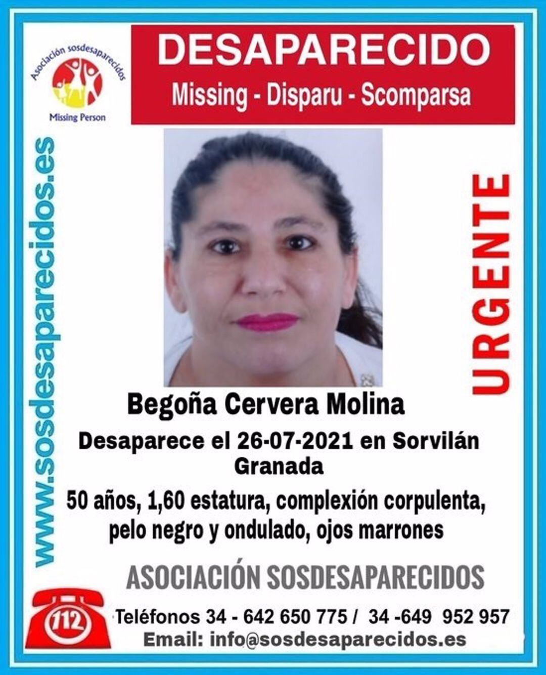 Cartel alertando de la desaparición de Begoña Cervera