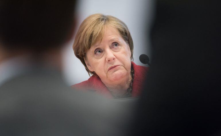 La canciller alemana Angela Merkel durante una rueda de prensa