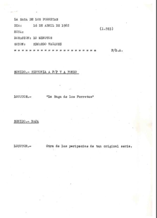 Página de un guión de 'La Saga de los Porretas'