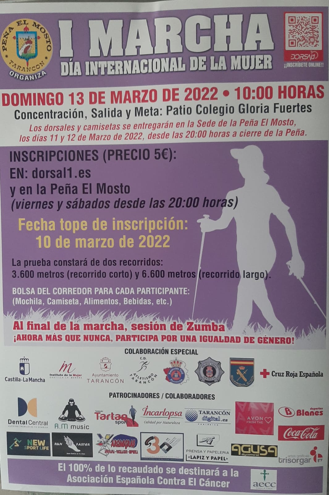 Cartel de la I Marcha solidaria del Dia Internacional Mujer organizada por la Peña El Mosto de Tarancón