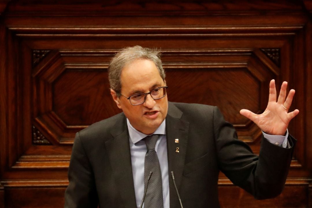 Quim Torra durante su primera intervención en el Debate de Política General en el Parlament