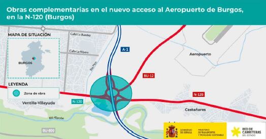 Se producirán cortes del carril interior de la glorieta del enlace de la A-1 con las carreteras N-120 y BU-12 y de los carriles de acceso de carreteras que en ella confluyen