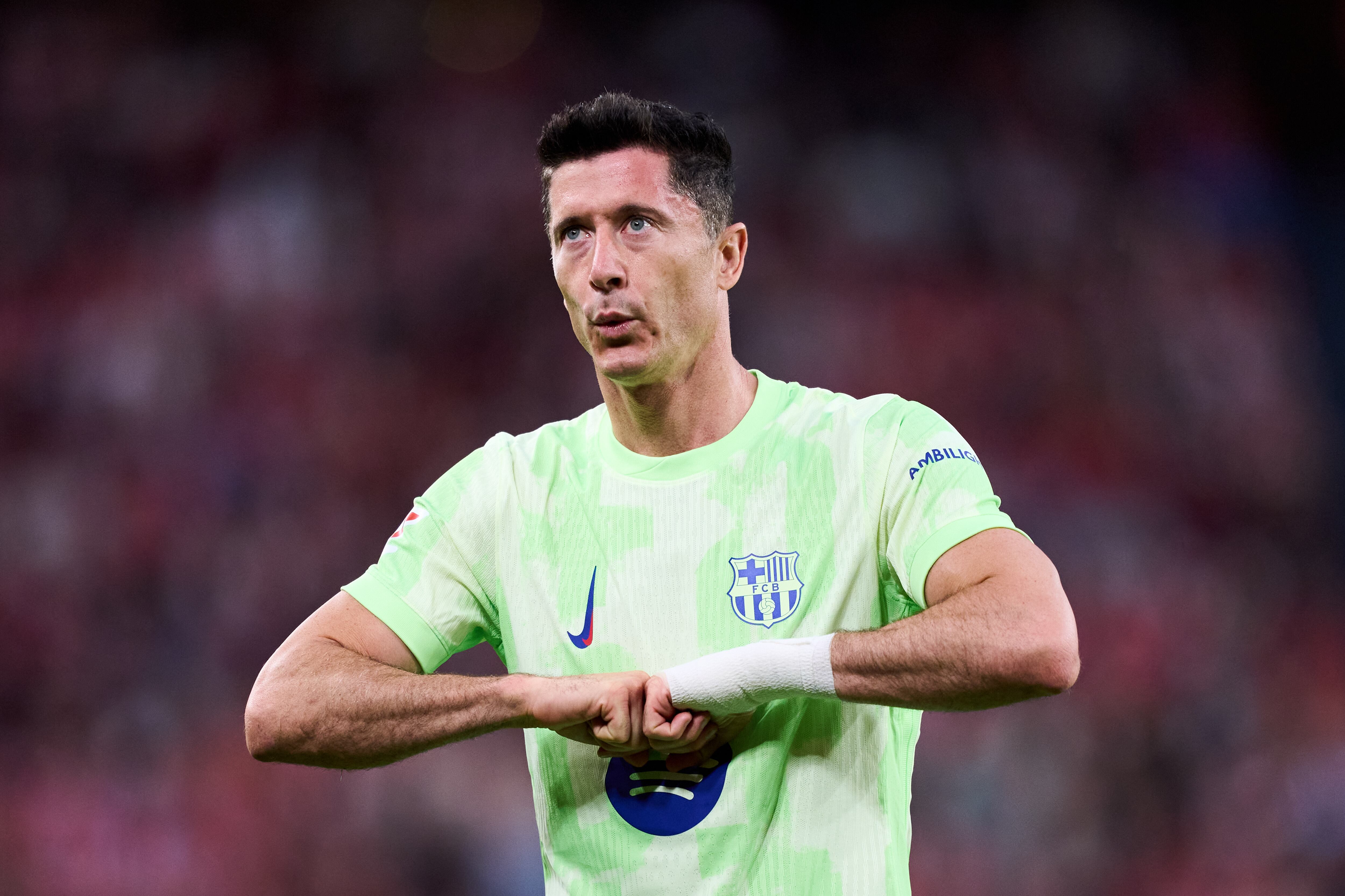 Lewandowski celebra un gol con el FC Barcelona