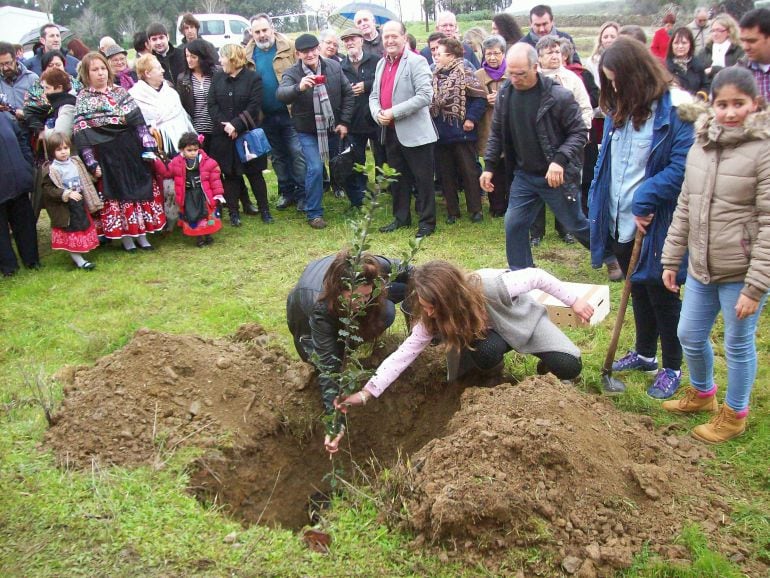 Jóvenes plantan el primero de los 212 árboles de la fiesta