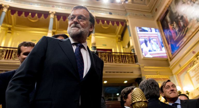 El presidente Mariano Rajoy, a su salida del hemiciclo del Congreso