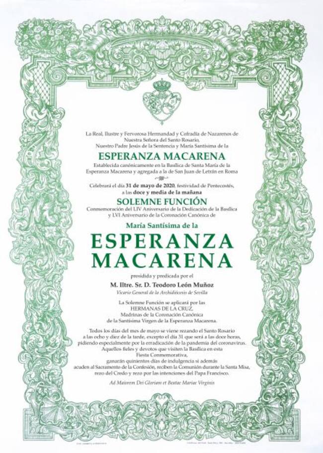 Cartel de cultos editado por la Hermandad de la Macarena