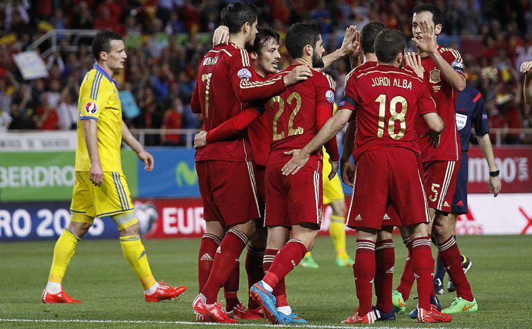 Morata celebra su primer gol con la Selección.