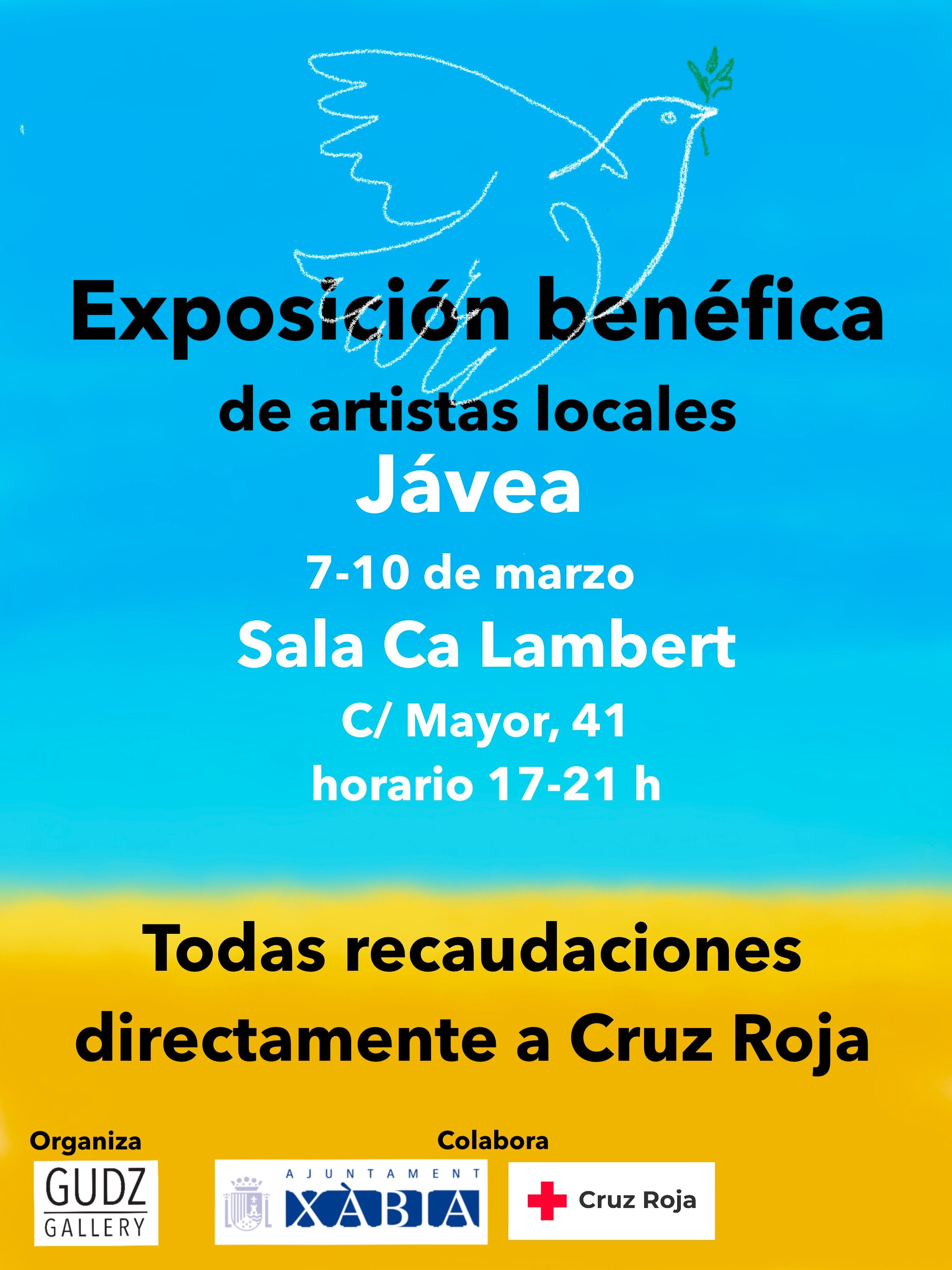 Cartel anunciador de la exposición benéfica por Ucrania, en Xàbia.