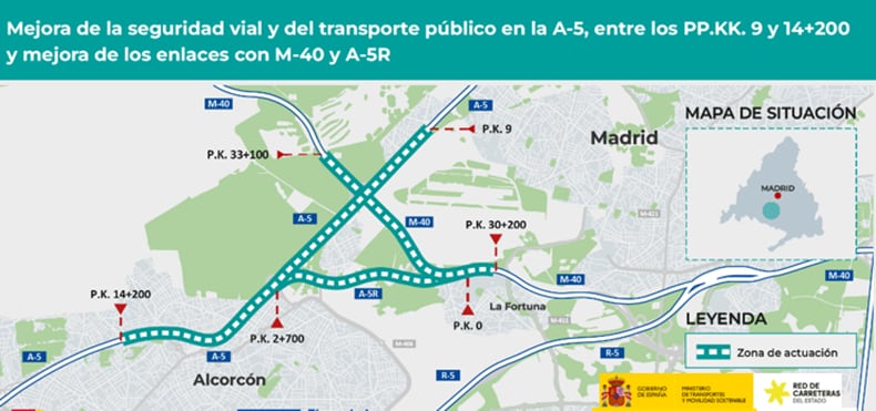 Mapa sobre la mejora y seguridad vial en la A-5