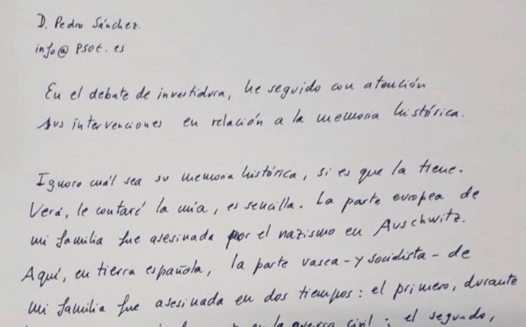 La carta escrita a mano por el hijo de Fernando Múgica