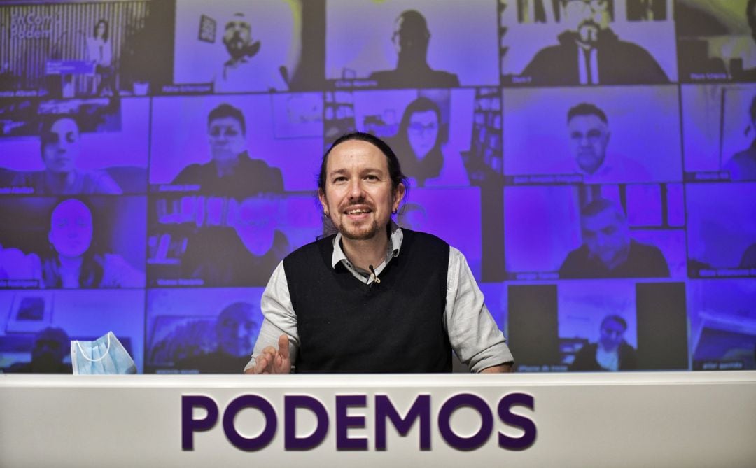 El secretario general de Podemos, Pablo Iglesias, durante su intervención en el Consejo de Coordinación del partido.