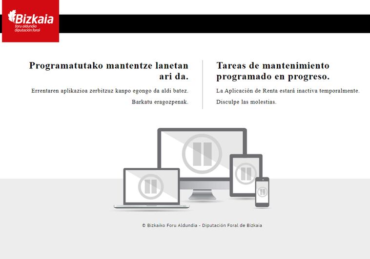 La web de la Diputación Foral de Bizkaia realizando tareas de mantenimiento