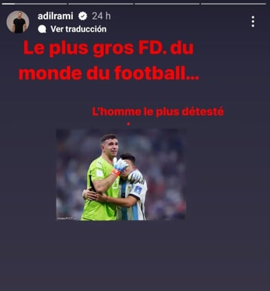 Mensaje de Adil Rami al &#039;Dibu&#039; Martínez en su perfil de Instagram