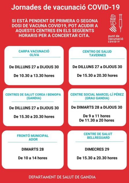 Puntos de vacunación en la Safor