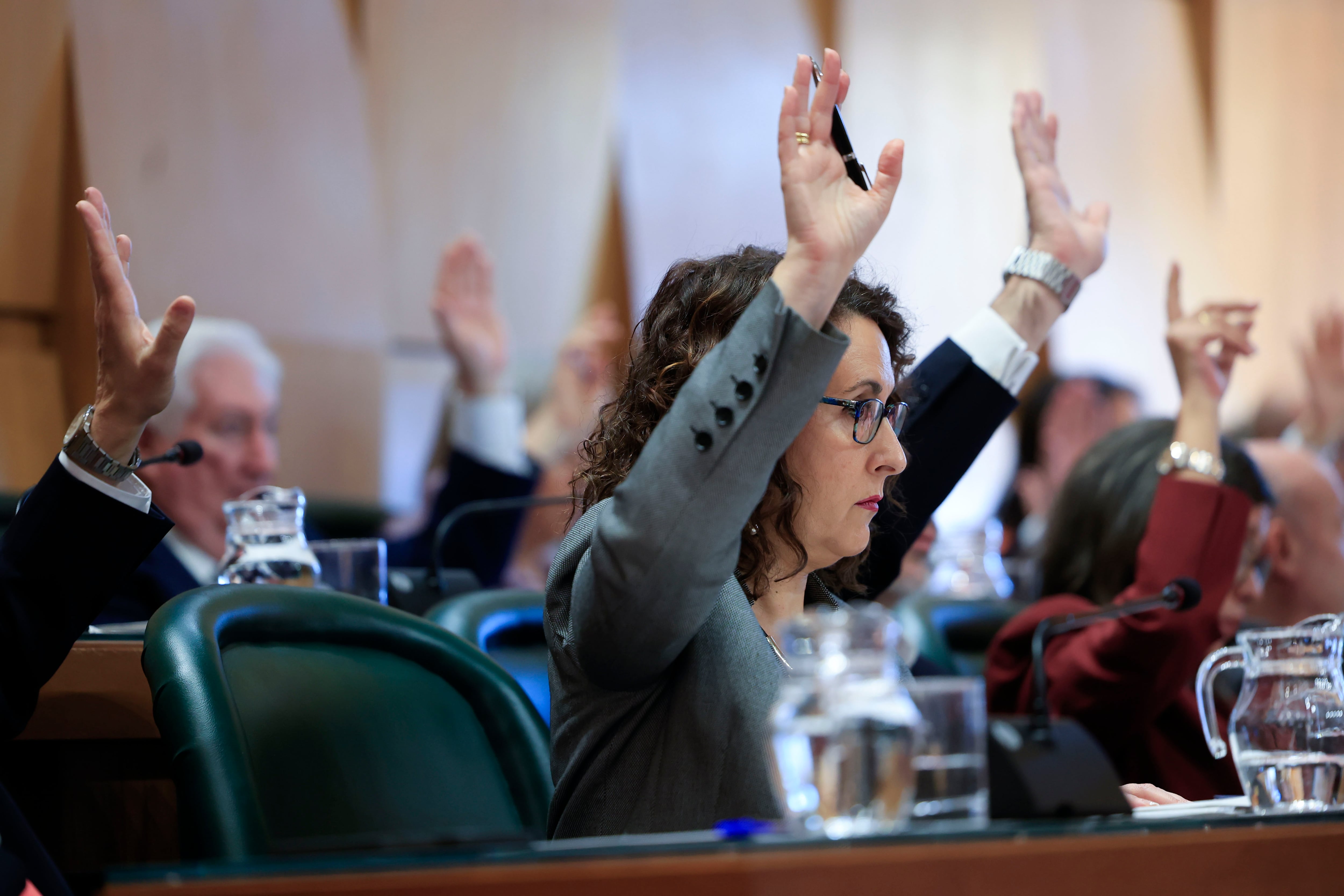 ZARAGOZA, 26/02/2026.- La concejal de VOX Eva Torres durante el pleno del Ayuntamiento de Zaragoza que debate y vota el presupuesto municipal para 2026, este jueves. EFE/ Javier Cebollada
