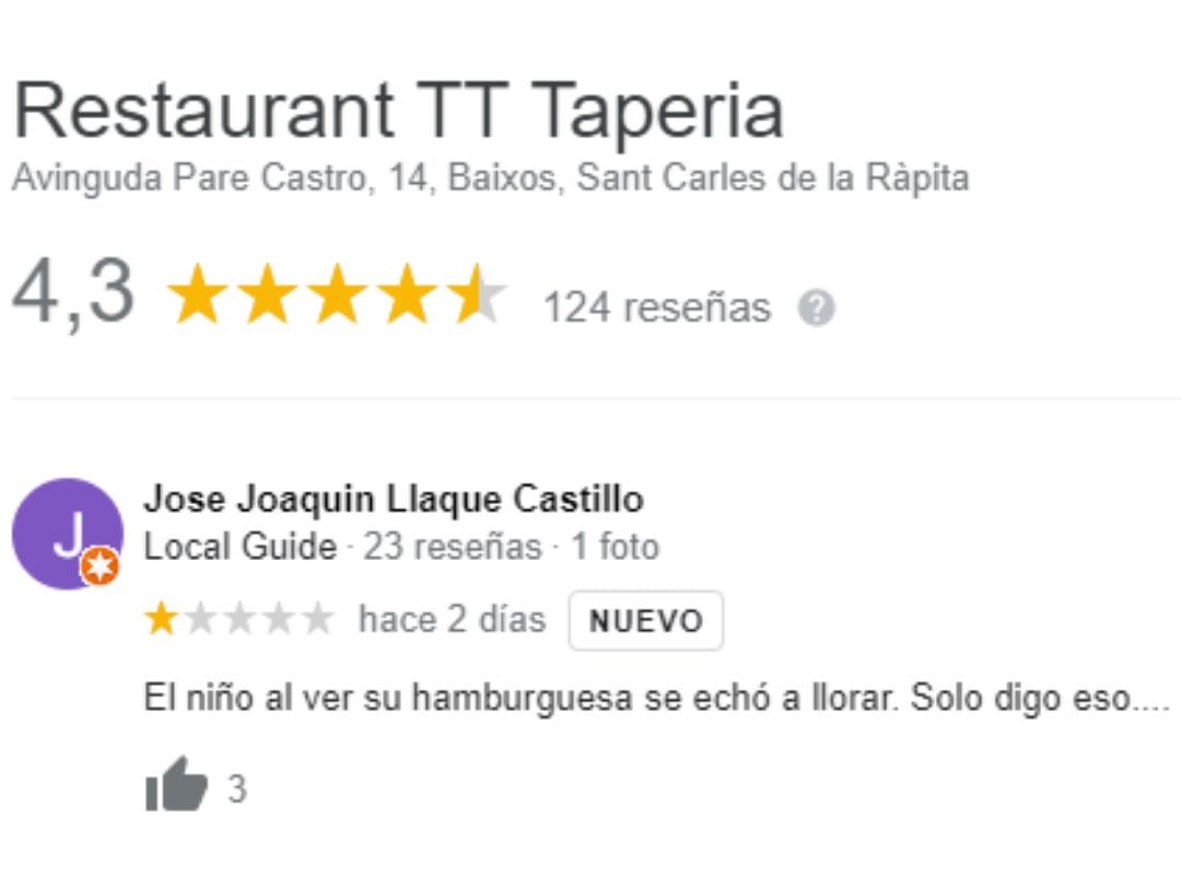 Un restaurante responde a un comentario con una versión diferente de la historia.