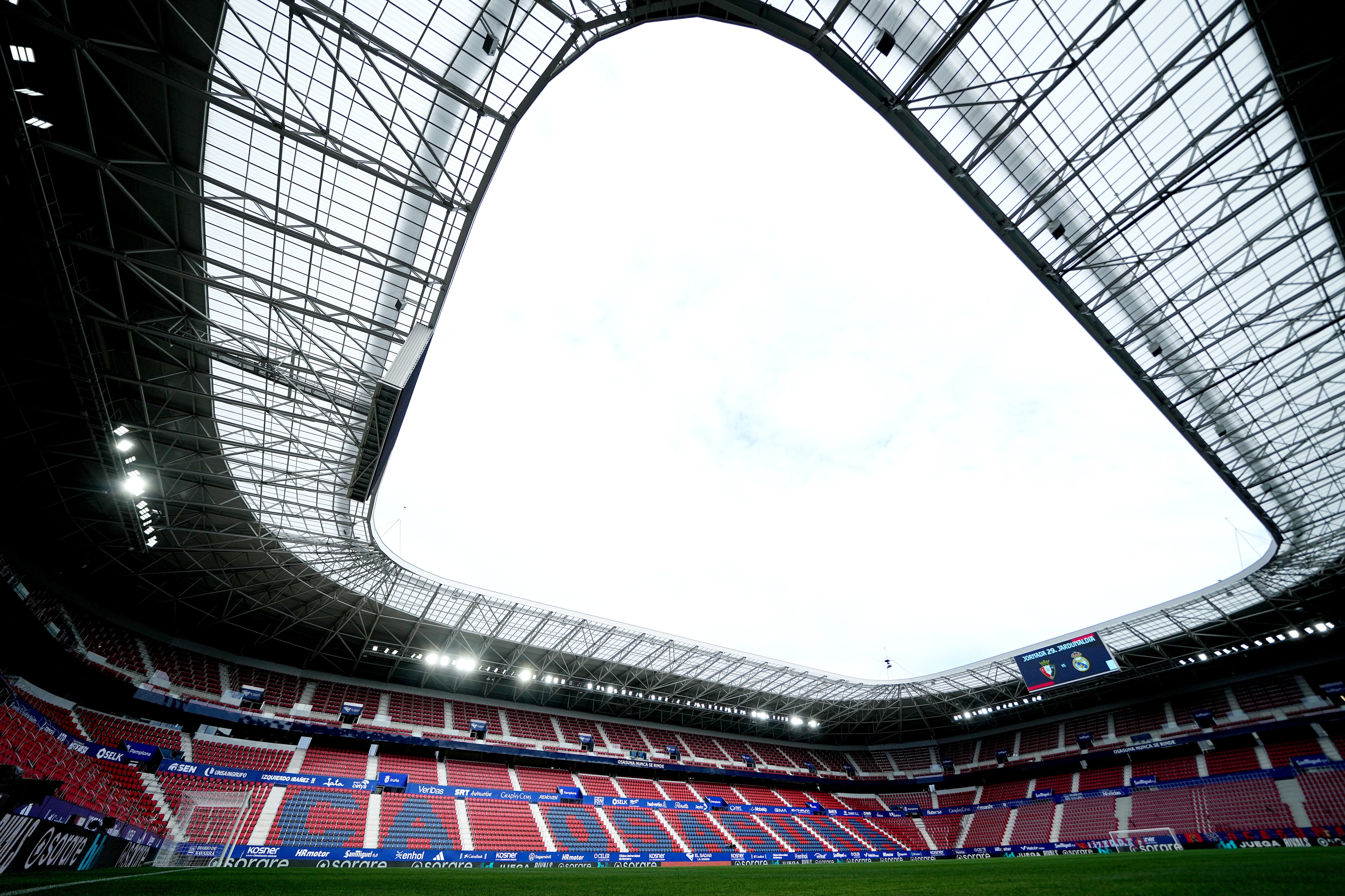 PAMPLONA, SPAIN - MARCH 16: A general view inside the stadium prior to the LaLiga EA Sports match between CA Osasuna and Real Madrid CF at Estadio El Sadar on March 16, 2024 in Pamplona, Spain. (Photo by Juan Manuel Serrano Arce/Getty Images)
