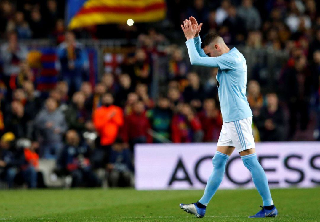 Aspas durante el partido del Camp Nou