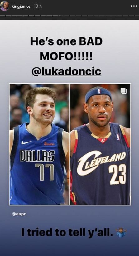 El storie que subió LeBron James para felicitar a Doncic