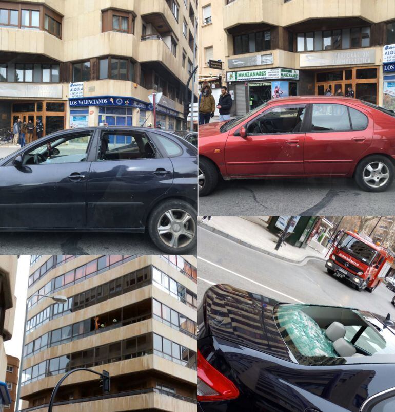 Así quedaron los coches tras la caída de los cristales de esta vivienda