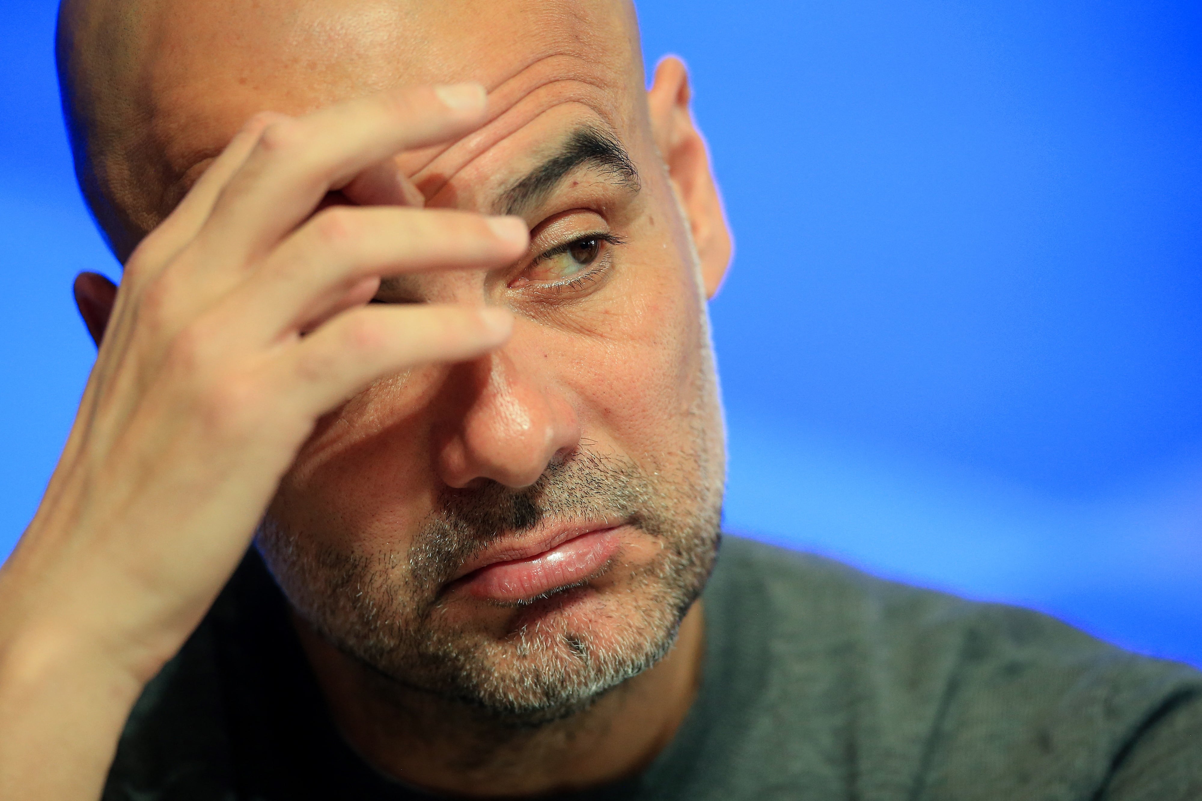 Pep Guardiola, durante la rueda de prensa previa al partido de Champions League ante el Atlético de Madrid