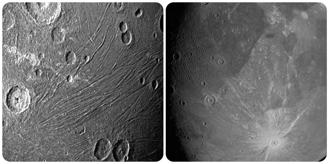 Ganímedes tomada por el generador de imágenes JunoCam durante el sobrevuelo de la luna helada del 7 de junio de 2021 de Juno. 