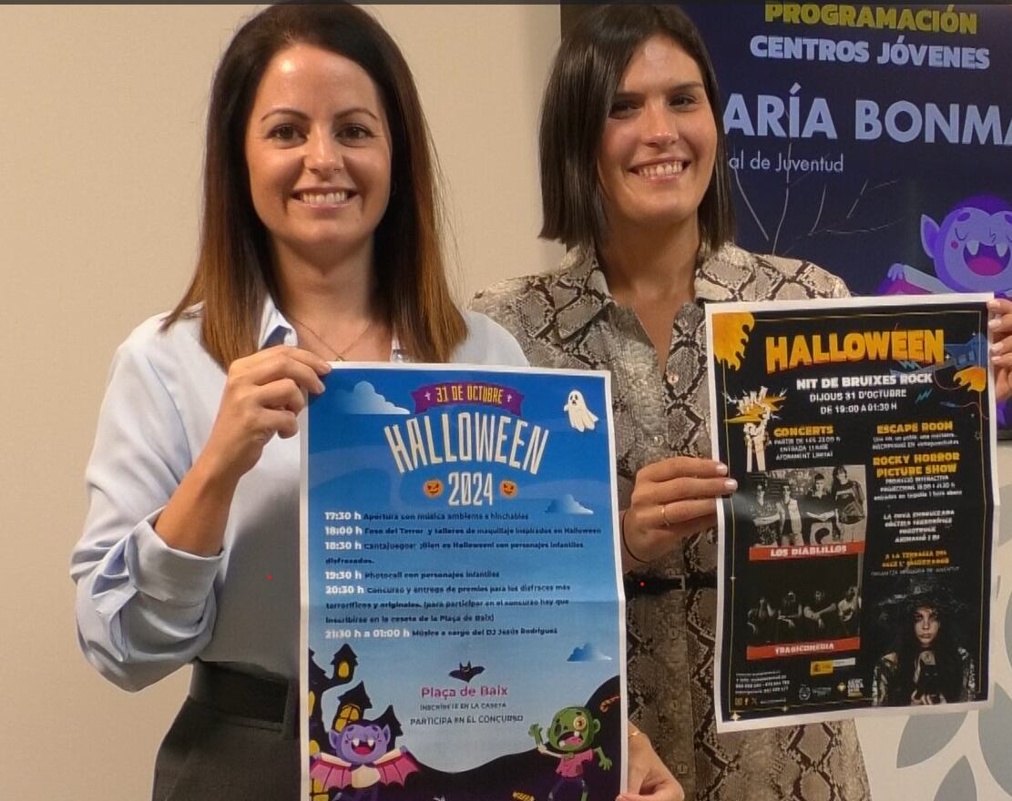 Inma Mora y María Bonmatí en la presentación de la programación de Halloween en Elche