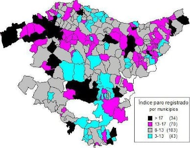 Mapa del paro de Euskadi, por localidades