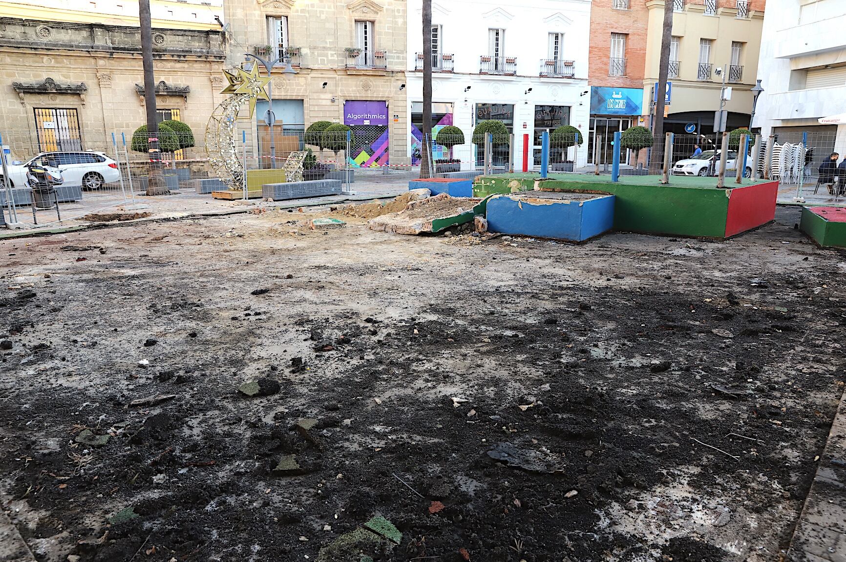 Obras en el parque de la plaza del Progreso