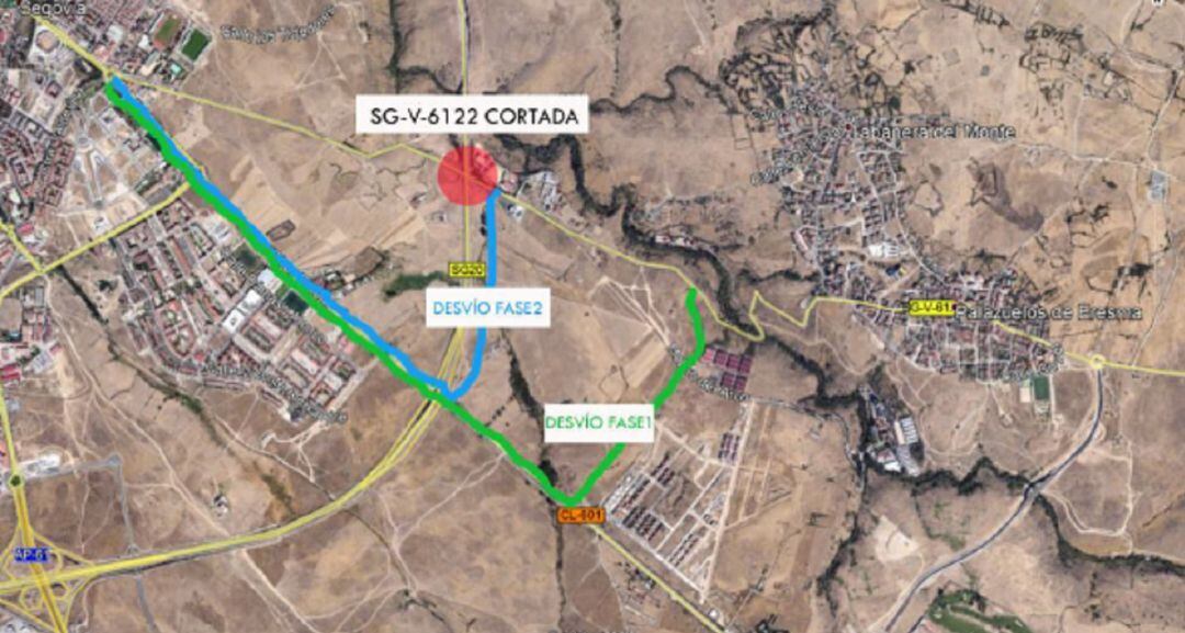 Las obras de la SG-20 obligan a cortar la carretera de Palazuelos de Eresma
