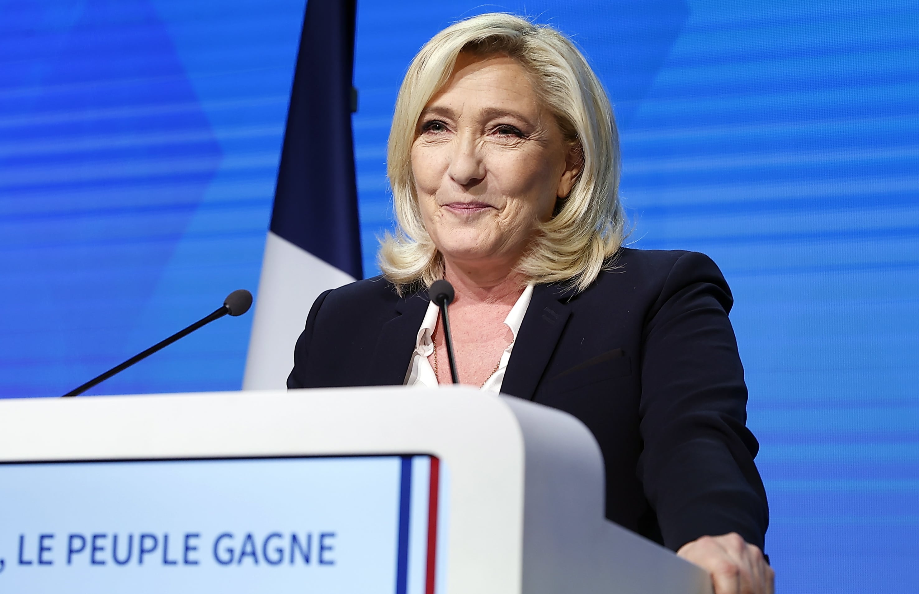 La candidata ultraderechista francesa Marine Le Pen, tras los resultados en la primera vuelta de las elecciones presidenciales.