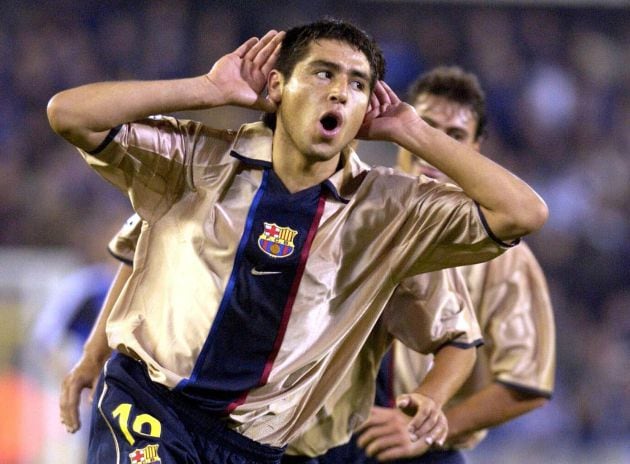 Celebración de Juan Román Riquelme con el FC Barcelona