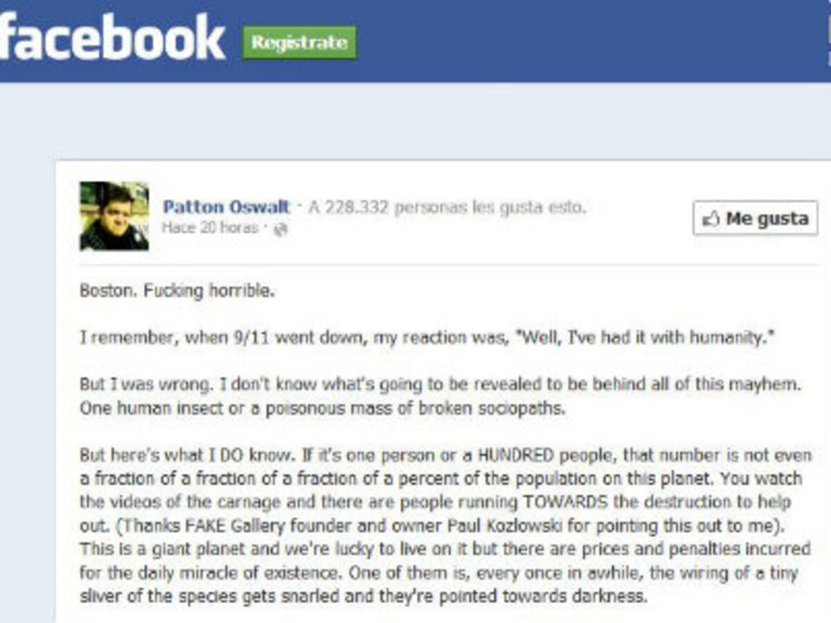 Patton Oswalt: "Cuando veas violencia, piensa: Los buenos os superamos en número"