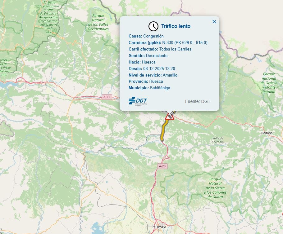 Web de la DGT que recoge ya las primeras congestiones de tráfico en el regreso del puente festivo, y en el acceso a Monrepós