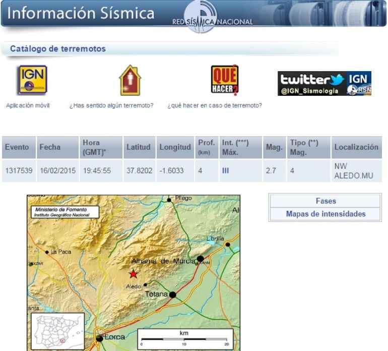 Registro del terremoto de este lunes en Lorca