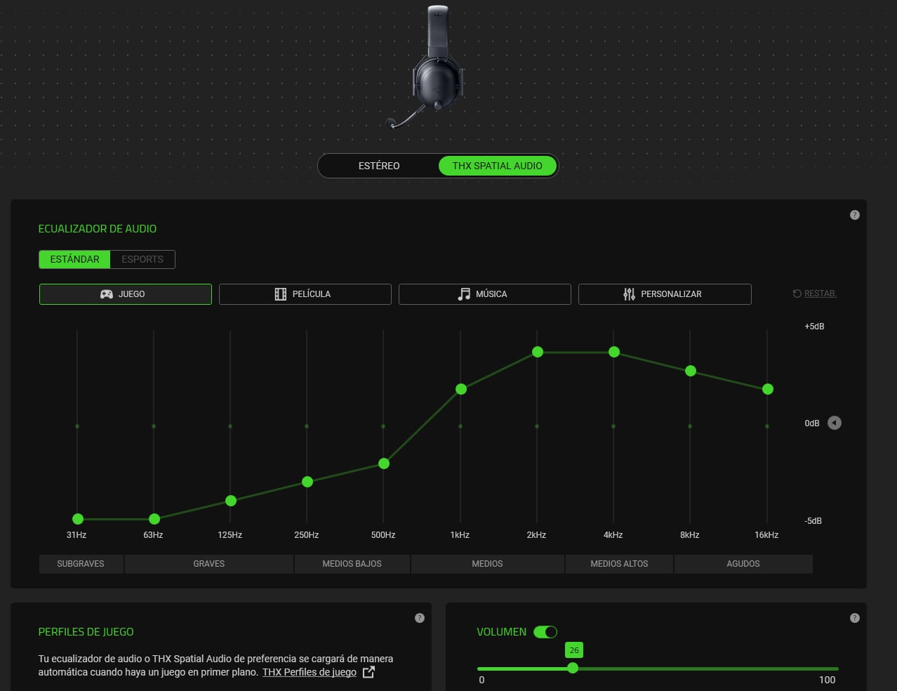 Así podemos configurar el audio.