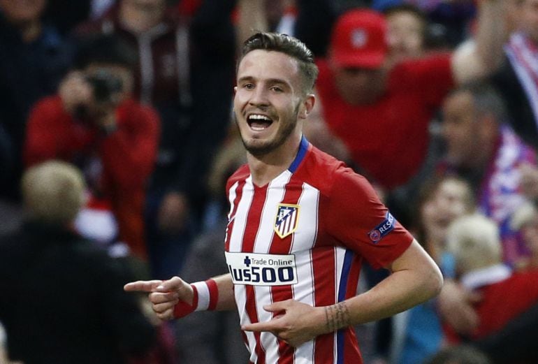 Saúl celebra su gol ante el Bayern 