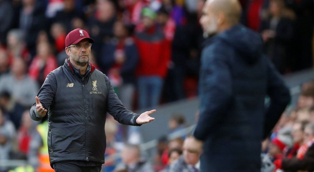 Klopp y Guardiola, durante el Liverpool - City del pasado fin de semana.