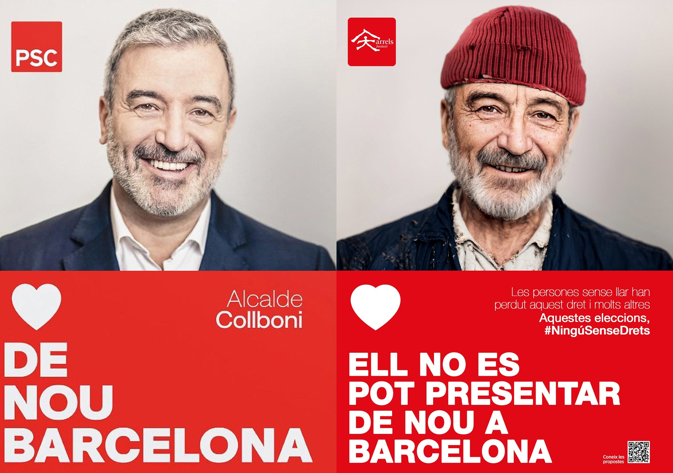 Arrels transforma el cartell electoral de Jaume Collboni, en el d&#039;un candidat sense llar