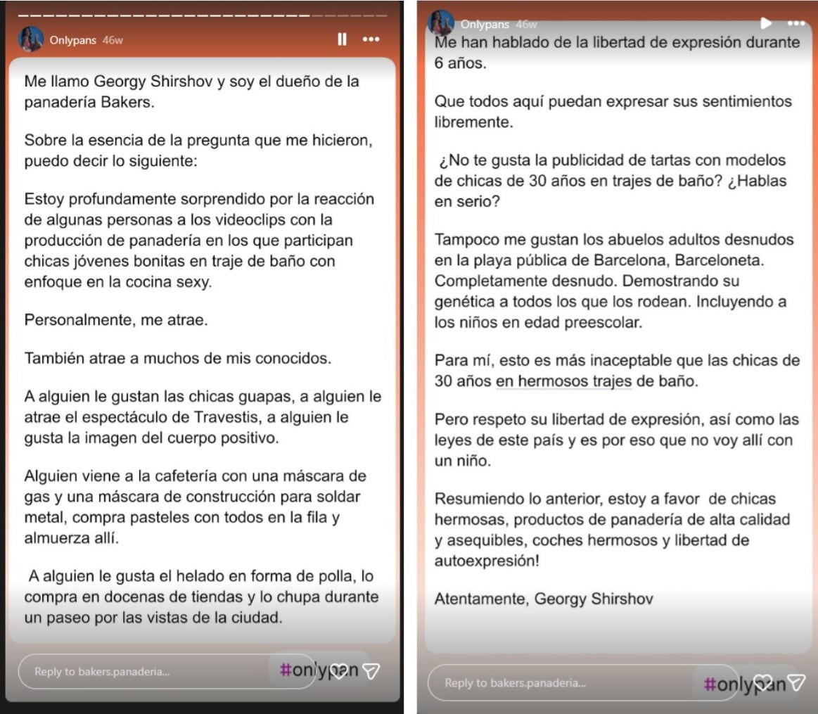 "Comunicado"  del dueño de la panadería en el Instagram del establecimiento justificando sus acciones.