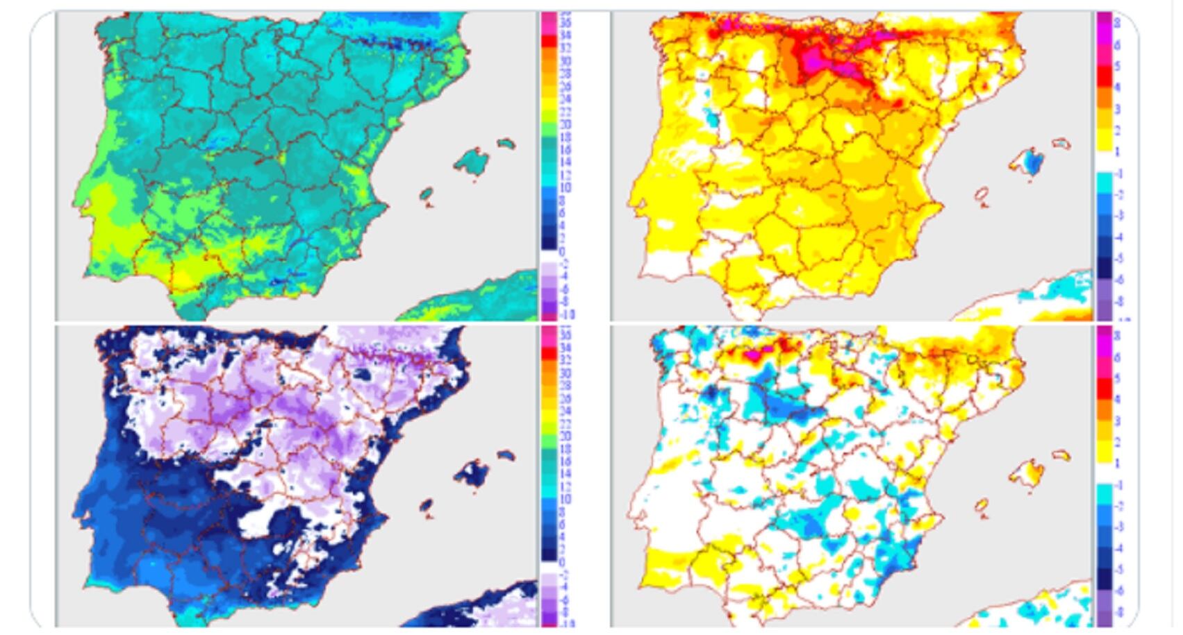 Ascenso de las temperaturas máximas y heladas en el interior.